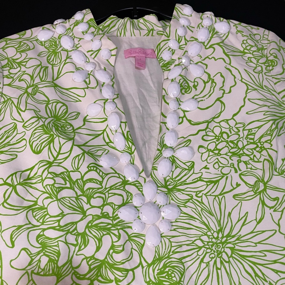 Lilly Pulitzer White and Lime Green Floral Tunic - Picture 2 of 9